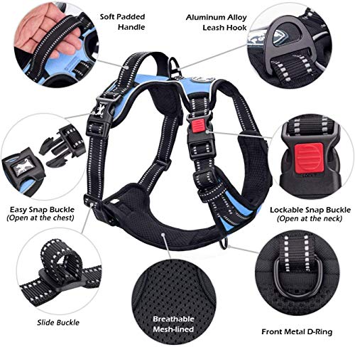 PoyPet No Pull Dog Harness, No Choke Front Lead Dog Reflective Harness, Adjustable Soft Padded Pet Vest with Easy Control Handle for Small to Large Dogs(Light Blue,XS) - color: Light Blue, size: XS