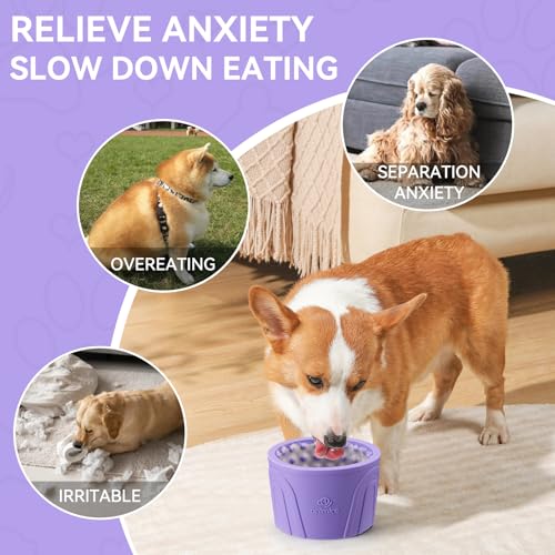 Dog Slow Feeder Lick Bowl, Anxiety Relief Dog Licking Mat Treat Dispenser, Non-Slip Anti-Choking Slow Eating Lick Bowl for Small Medium and Large Breed Dogs, BPA Free Silicone(Purple,S) - color: Purple, size: S