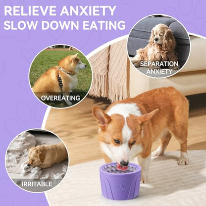 Dog Slow Feeder Lick Bowl, Anxiety Relief Dog Licking Mat Treat Dispenser, Non-Slip Anti-Choking Slow Eating Lick Bowl for Small Medium and Large Breed Dogs, BPA Free Silicone (Purple,M-L) - color: Purple, size: M-L