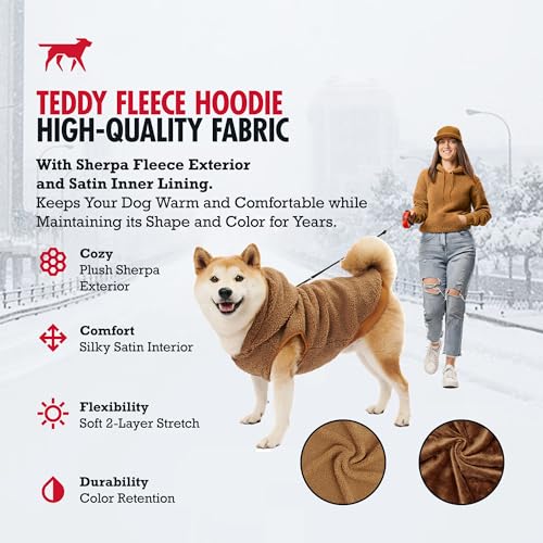 Tuff Pupper Fleece Dog Hoodie Sweater | Teddy Sherpa Outer & Soft Polar Fleece Lining | Adjustable Fit Winter Coat with Hood, Leash Hole, Ribbed Cuffs | for Small Medium Large XL XXL Dogs (Brown, L) - color: Brown, size: 40-60 lbs (Large)