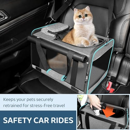 GAPZER Cat Carrier American, United, Delta Airline Approved/Soft-Sided Pet Travel Bag for Medium Cat 15+ lbs Small Dog Traveling Crate Under 15 Pounds TSA Approved Carrying Cage Underseat Cabin Gray - size: 17"x11"x11"