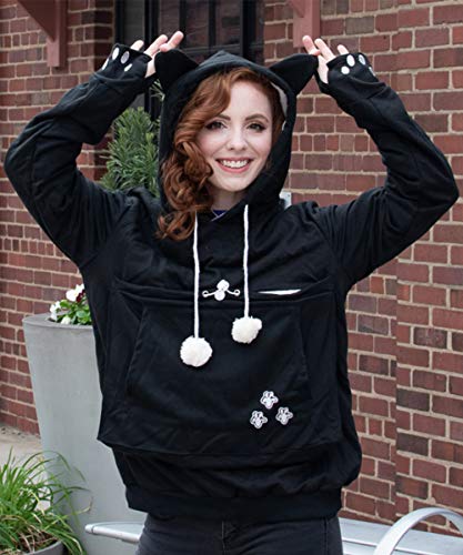 ALYC Unisex Hoodies Pet Holder Cat Dog Large Pouch Carriers Pullover with Cat Printing Sweatshirt (Black-Classic Version, S) - color: Classic Version Black, size: Small