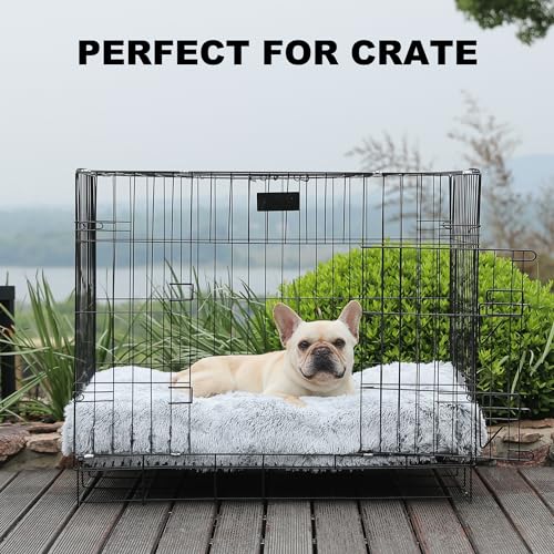 Bedfolks Plush Waterproof Dog Crate Bed, Removable Washable Cover, Faux Fur Kennel Pad, 29"x21", Grey - color: Grey, size: Medium(29x21'')