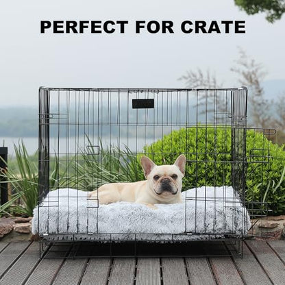 Bedfolks Plush Waterproof Dog Crate Bed, Removable Washable Cover, Faux Fur Kennel Pad, 29"x21", Grey - color: Grey, size: Medium(29x21'')