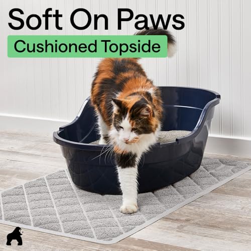 GORILLA GRIP Cat Litter Box Mat, Cushioned Coil Mesh Litter Trapping Mats, Scatter Control Supplies for Less Mess, Phthalate Free, Ultra Deep Catch Grooves, Rinse or Vacuum to Clean, 24x17 Light Gray - color: Light Gray, style: Small (24" x 17")