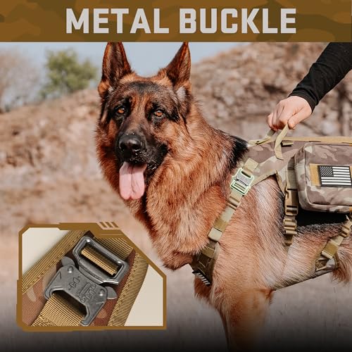 Dog Harness Medium Sized,Tactical Dog Harness with Handle,No Pull Military Style Service Dog Vest with Pockets Adjustable for Medium Large Dogs,Camo Brown,Chest 22-35" - color: Camouflage Brown, size: M:Chest 22-35",Fit 30-80lbs