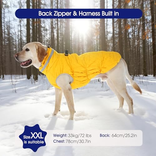 FUAMEY Dog Coat for Small Dogs,Waterproof Dog Winter Jacket with Harness Built in Puppy Cold Weather Coats Reflective Pet Vest with Zipper Warm Fleece Dogs Snowsuit Windproof Yellow XS - color: Yellow, size: XS(chest:14in)