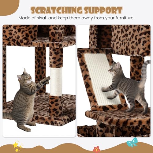 SHA CERLIN 81in Multi-Level Tall Cat Tree Tower for Indoor Kitties/Larger Cat Condo Furniture with Hammock/Cozy Pussycat Perches/Sisal Scratching Posts/Pet House/Wide Base/Leopard Print - color: Leopard Print