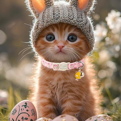 2 Pack Easter Cat Collars - Playful Chick & Carrot Easter Breakaway Cat Collar with Bell & Matching Pendant, Adjustable Spring Holiday Pink Yellow Kitten Collars for Boy Girl Cats - color: Chick&Carrot