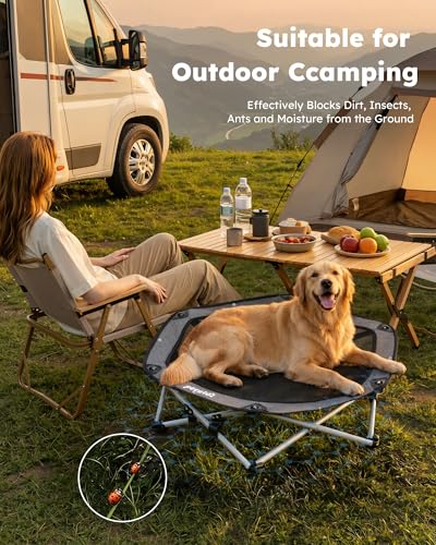 Pecute Elevated Dog Bed with Cooling Blanket, Chew Proof Outdoor Pet Cot for Large Dogs, Tool-Free Assembly & 360° Breathable Mesh for Summer Camping, Orthopedic Joint Support, XL, 38.2×35.4×7.9" - size: XL(38.2 × 35.4 ×7.9'')