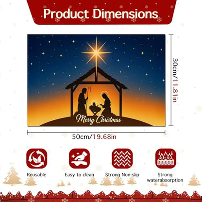 HOMETITUTE Christmas Nativity Scene Pet Food Mats Jesus Birth Design Non-Slip Pet Feeding Mat Easy Clean Fast Dry Mat for Dog Food and Water Bowls 20" x 12"Christmas Absorbent Pets Bowl Mat - color: black
