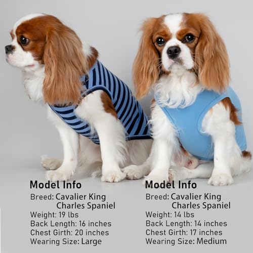 KYEESE 2Pack Dog Shirt, Soft Striped Dogs T Shirts, Lightweight Doggie Tank Top Cat Clothes, Sleeveless Dog Shirt for Small Dogs, Stretchy Pet Vest, Dark Blue, Medium - color: 02# 2Pack (Dark Blue+Striped), size: Medium (7-13lbs)