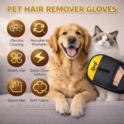 Pet Hair Remover Glove – Reusable Electrostatic Lint & Fur Remover for Dog & Cat Hair, Furniture, Couch, Carpet, Car Seats & Clothing – Washable Fabric Hair Cleaning Mitt - color: BlackYellow