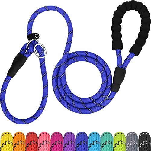 6ft Slip Dog Lead, No Pull Reflective Training Leash with Padded Handle, Professional Rope P-Leash for Small Medium Large Dogs, Heavy Duty Correction Lead for Walking & Training (Navy Blue) - color: Navy Blue, size: S-5/16"x6'(0-50lbs)
