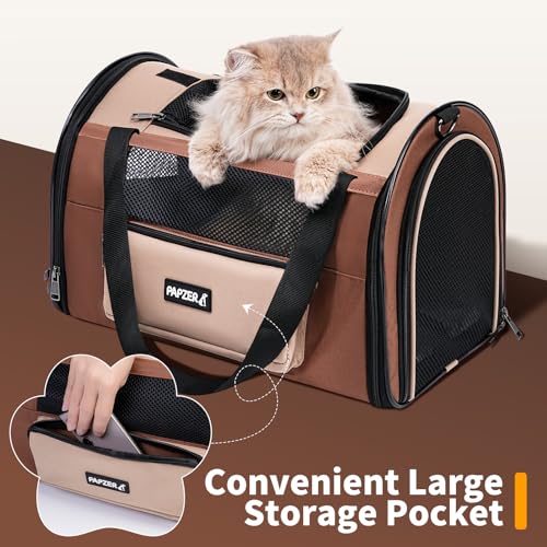 Collapsible Small Pet Carrier for Cat 15 lbs with Fashion Pocket, Lightweight Sturdy Travel Carry Bag Little Puppy Dog, Breathable Stylish Kitten Soft Cage Kennel, 17.7x11.0x11.8 Inch Khaki - color: Khaki