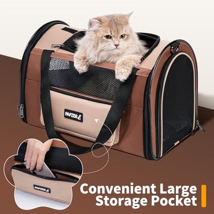 Collapsible Small Pet Carrier for Cat 15 lbs with Fashion Pocket, Lightweight Sturdy Travel Carry Bag Little Puppy Dog, Breathable Stylish Kitten Soft Cage Kennel, 17.7x11.0x11.8 Inch Khaki - color: Khaki