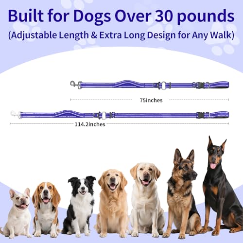 Hands Free Dog Leash by Kazazoo, Adjustable 6-9 FT Waist & Crossbody Leash with Quick Off Buckle, Reflective Stitches for Walking, Jogging,Medium to Large Dogs & Puppies Blue-L - color: Blue, size: L