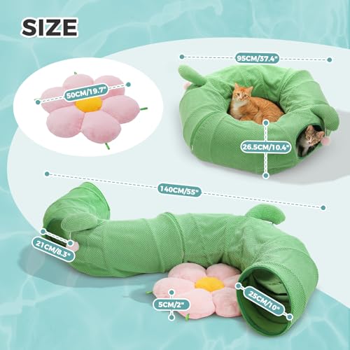 PAWZ Road Cactus Cat Donut Tunnel Collapsible Cat Tunnel Tube, Dia-38 inches with Flower Soft Mat for Indoor Cats and Rabbits
