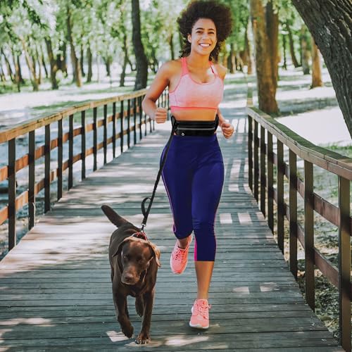 Hands Free Dog Leash - Waist Running Leashes with Zipper Pouch, Adjustable Reflective Waist Belt, Dualc Handle Retractable Bungee for Small Medium Large Dogs Walking Jogging (Black 4.1-7.2ft) - color: Black