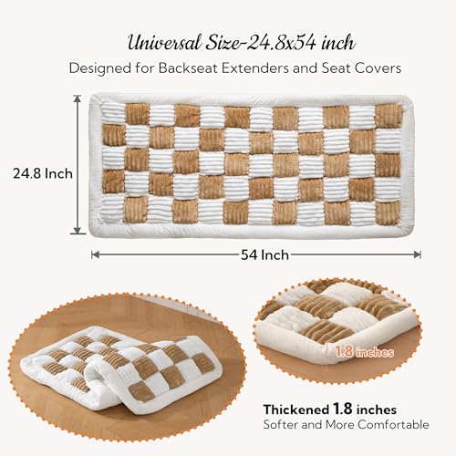 Dog Bed for Car Back Seat Soft Plush Backseat Pet Bed Mat Non-Slip Travel Pet Mat, Fuzzy Plaid Dog Seat Cover, Fit for Backseat Extenders and Trucks SUVs (Brown and White, 54" x 24.8") - color: Brown and White