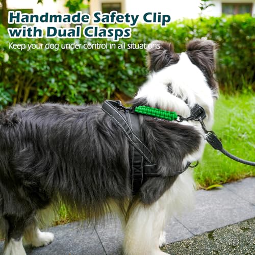 Dog Collar Safety Clip, Handmade Backup Safety Strap for Dog Harness, Prong, Pinch Collar, Double Ended Clasp Leash Connector (Green) - color: Green