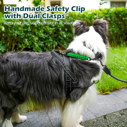 Dog Collar Safety Clip, Handmade Backup Safety Strap for Dog Harness, Prong, Pinch Collar, Double Ended Clasp Leash Connector (Green) - color: Green