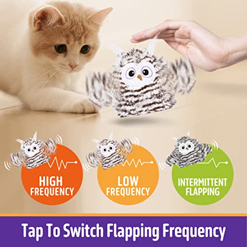 Kimee Interactive Cat Toy Rechargeable Automatic Chirping Owl Kitten Toy with Catnip, Auto Beating Wings Flying Bird Cat Toys for Indoor Cats to Play Alone, Never Boredom
