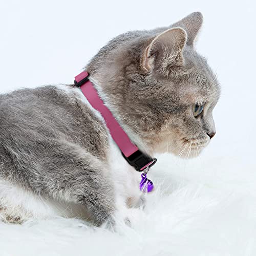 Breakaway Cat Collar with Bell - Leather Adjustable Kitten Collars with Safety Quick Release Buckle - Soft Small Pet Collars for Girl & Boy Cats (Pink) - color: Pink