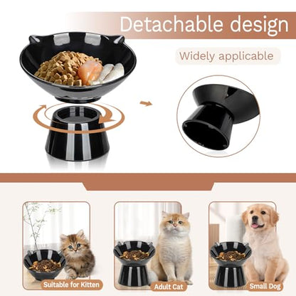 Detachable Slow Feeder Cat Bowl- Elevated Cats Feeder Tilted, 7 Inch Large Extra Wide Raised Cat Food Bowl Whisker Friendly, for Indoor Cats and Small Dogs Anti-Vomiting Black - color: Black