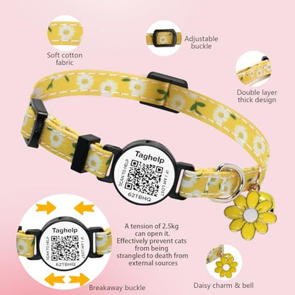 QR Code Breakaway Cat Collar 2-Pack, Safety Collar with Online Pet ID Profile, Flower Bell Collars for Lost Cat Prevention,Ideal for Girl Cats Boy Cats(Yellow&Green) - color: Pastoral style - Yellow & Green