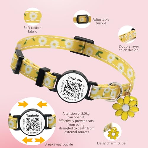 4 PCS Cute Flower Cat Collar with QR Code ID, 4-Pack Safety Breakaway Kitten Collars Set with Bell, Adjustable Gift for Cat Lovers - color: Pastoral style - 4 pack