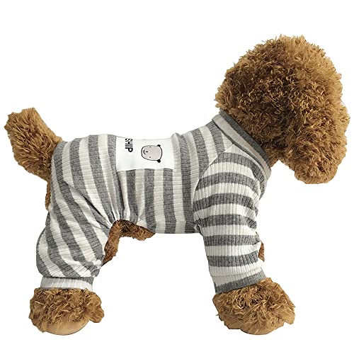 Dogs PJS Clothes for Small Dogs Girl Puppy Pajamas Long Sleeved Onsie Warm Coats Jumpers Outfits - color: GREY, size: S(Back7.8", Weight2.5-4 lbs)