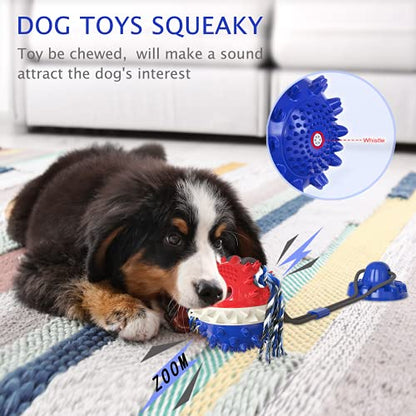 Askhald Aggressive Chewer Dog Toys - Rope Toys with Suction Cup, Teething Treats & Puzzle Food Dispensing Ball (Navy Blue) - color: Navy blue