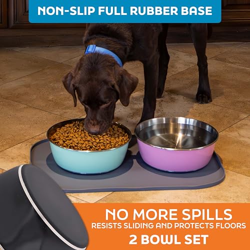 Master Pet Supply Stainless Steel Dog Bowls Set of 2 (128 Oz Each) with Non-Slip Rubber Base - Black Velvet - Basic Dog Food Bowl Water & Food Bowls for Small Medium Large Dogs & Cats, Metal Dish - color: Black Velvet, size: 16 Cups (128 oz) 2 Pack