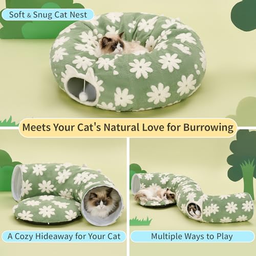 Pesen Cat Tunnel Bed with Soft Cushion, Cat Toys for Indoor Cats Enhance Bonding Between Pets and Owners, Encourage Exploration, and Satisfy Natural Instincts for Kittens, Dogs, and Rabbits