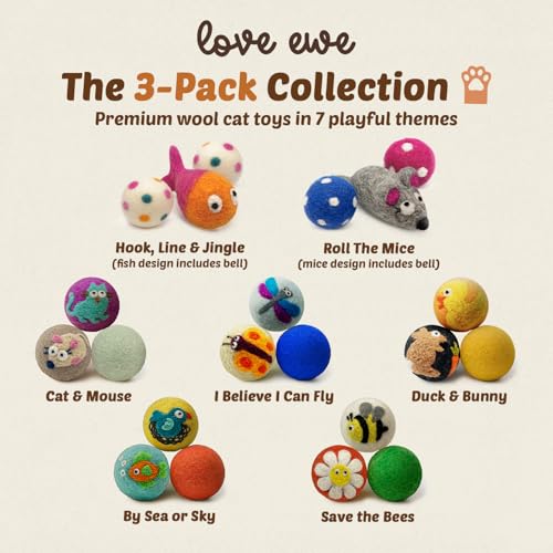 Hustle & Blush Love Ewe Felted Cat Toys 3 Pack - 2 Inch Duck & Bunny Hand Made Cute & Fun Design Kitten Wool Felt Balls for Indoor Play & Exercise - 100% New Zealand Handmade Felted Balls - color: Duck/Bunny