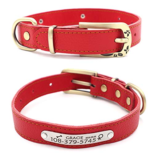 Personalized Cat Collar with Name Tag,Custom Leather Cat Collar Engraved with Name and Phone Number for Boy and Girl Cats or Small Puppy Dogs-S,Red - color: Red, size: S
