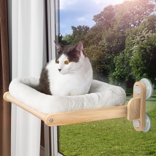 NUNU LAB Cat Window Perch, Cat Hammock for Window W/4 Strong Suction Cups, Sturdy Solid Wooden Frame and Soft Dual Purpose Cover, Beds for Indoor