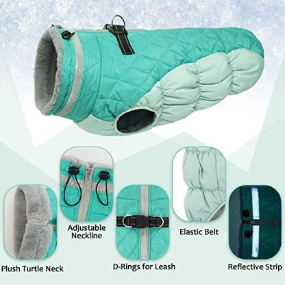 Lelepet Dog Coat Warm Dog Winter Coat Waterproof Dogs Jacket with Harness Built in Reflective Pet Fleece Vest Zip-Up Cold Weather Coats for Dogs Turtleneck & Windproof Coats Chihuahua Mint Green XS - color: Neo Mint, size: X-Small