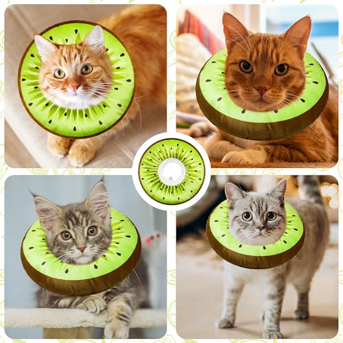 Cat Cone Collar Soft, Adjustable Cat Recovery Cone to Stop Licking, Cute Kitten Donut Collar After Surgery, Elizabethan Collars for Kittens, Lightweight Cats Neck Cones (Kiwifruit, Small) - color: Kiwifruit, size: Small