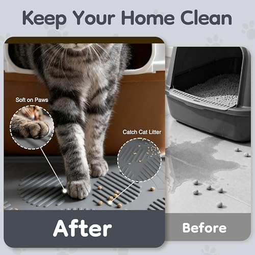 ISSEVE Cat Litter Mat 40" x 28" XL, Extra Large Silicone Mat for Litter Box, 1.38" Raised Edge Urine Proof Litter Trapping Mat Pad for Scatter Control, Soft on Kitty Paws, Protect Floor (Dark Grey) - color: Dark Grey