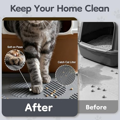 ISSEVE Cat Litter Mat 40" x 28" XL, Extra Large Silicone Mat for Litter Box, 1.38" Raised Edge Urine Proof Litter Trapping Mat Pad for Scatter Control, Soft on Kitty Paws, Protect Floor (Dark Grey) - color: Dark Grey