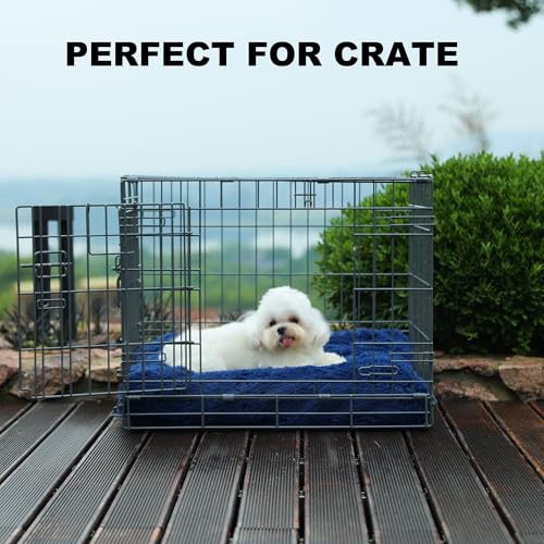 Bedfolks Waterproof Crate Bed, Plush Dog & Cat Kennel Pad with Removable Cover, Fluffy Washable Faux Fur Bed, 17"x12", Solid Dark Blue - color: Solid Dark Blue, size: XX-Small(17x12'')