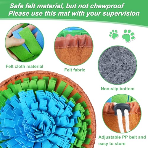 Vivifying Snuffle Mat for Dogs, Adjustable Treats Feeding Mat for Slow Eating and Keep Busy, Interactive Dog Puzzle Toys Encourages Natural Foraging Skills and Smell Training (Blue Green) - color: Blue&Green&Brown