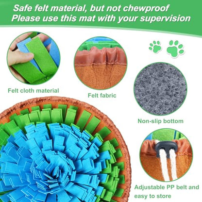 Vivifying Snuffle Mat for Dogs, Adjustable Treats Feeding Mat for Slow Eating and Keep Busy, Interactive Dog Puzzle Toys Encourages Natural Foraging Skills and Smell Training (Blue Green) - color: Blue&Green&Brown