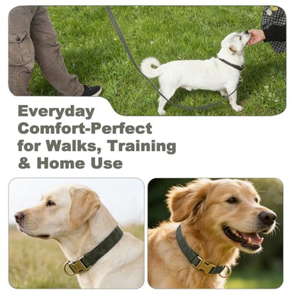 Genuine Leather Dog Collar - Adjustable Pet Collar with Quick Release Metal Buckle, Soft Skin Friendly Real Leather Collar for Small, Medium, Large Dogs (Dark Green Collar + Rope, M：Fit 12-20" Neck) - color: Dark Green Collar + Rope, size: M：Fit 12-20" Ne