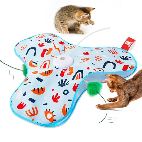 Potaroma Hide and Seek Interactive Cat Toys, Moving Concealed Wand Feather, Automatic Chargeable Indoor Kitten Exercise Kicker, Mouse Squeaky, Floral Cover - color: Floral Cover