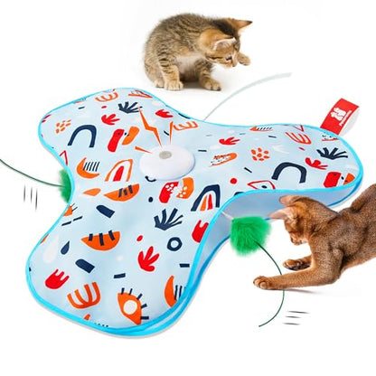 Potaroma Hide and Seek Interactive Cat Toys, Moving Concealed Wand Feather, Automatic Chargeable Indoor Kitten Exercise Kicker, Mouse Squeaky, Floral Cover - color: Floral Cover