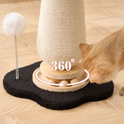 Mushroom Cat Scratching Post Cat Tree, 21.5‘’ H Cute Cat Scratcher Tower with Durable Solid Wood Turntable Toy, Solid Black Mushroom Scratch Post Cat Sisal Scratcher with Catnip for Indoor Cats - color: Black Mushroom