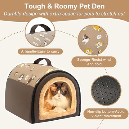 Jiupety Indoor Dog House, 2 in 1 Portable Foldable House Bed with Cover, Pet Tent & Cave Bed for Cats and Small Dogs, M(17"×14"×13"), Up to 9 Lb, Brown - style: M